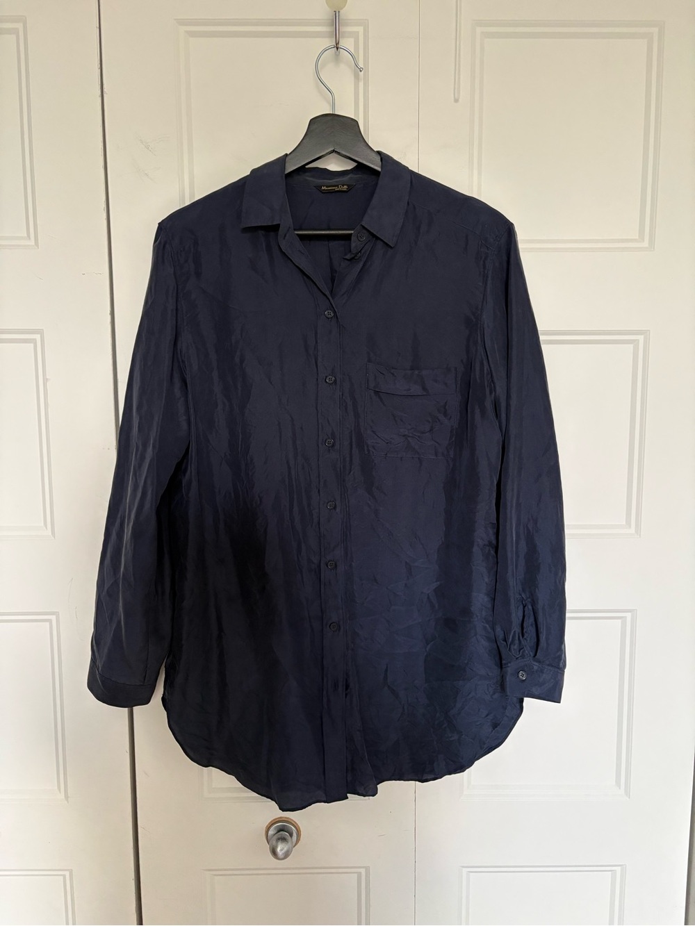 Massimo Dutti Navy Silk Shirt with Classic Collar